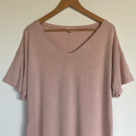 Loft Lounge Blush Pink V Neck Tee Sz XL French Terry Pullover Short Sleeve Shirt - Picture 2 of 8